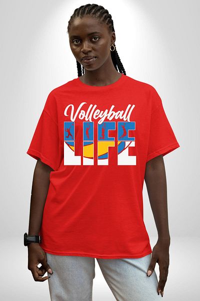 Angemiel My Life Volleyball Red Oversize Women's Men's Front Printed T-Shirt