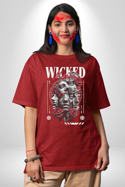 Angemiel Rose and Faces the Power of Method Emotional Red Oversize Women Men Front Printed T-Shirt