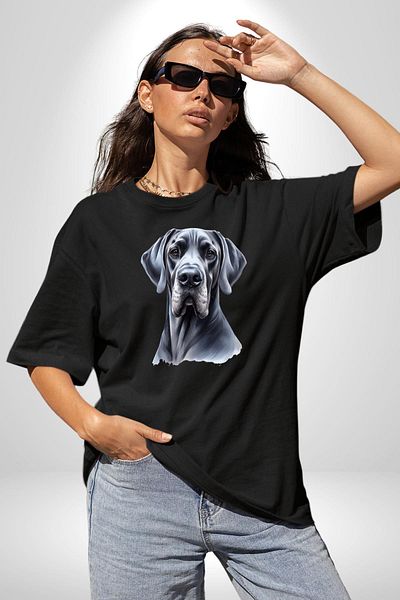 Angemiel Strong Big Danua Dog Friendly Black Oversize Women's Men's Front Printed T-Shirt