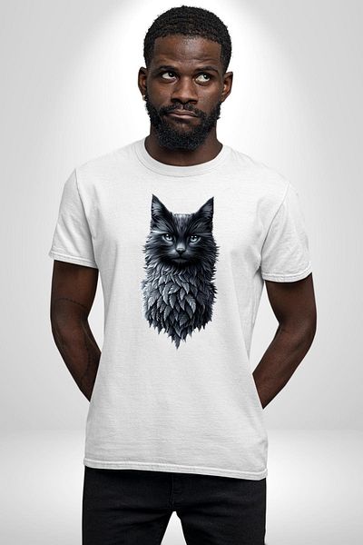 Angemiel تي شيرت مطبوع من الأمام للنساء والرجال باللون الأبيض من Gothic Spirit Nature and Cat
