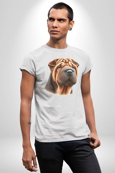 Angemiel تي شيرت Shar Pei Dog ذو بشرة مجعدة باللون الأبيض للنساء والرجال مطبوع من الأمام