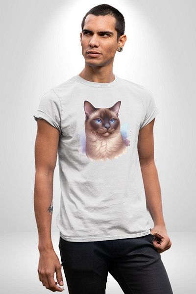 Angemiel Siamese Cat White Oversize Women's Men's Front Printed T-Shirt