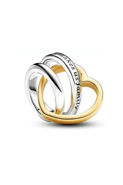 OEM Charm compatible with Pandora bracelet, model with Two Rings United in a Heart