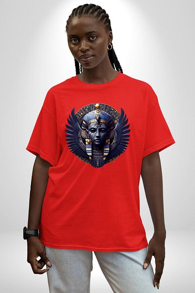 Angemiel Mut Mother Goddess, Pharaoh's Protector Red Oversize Women's Men's Front Printed T-Shirt