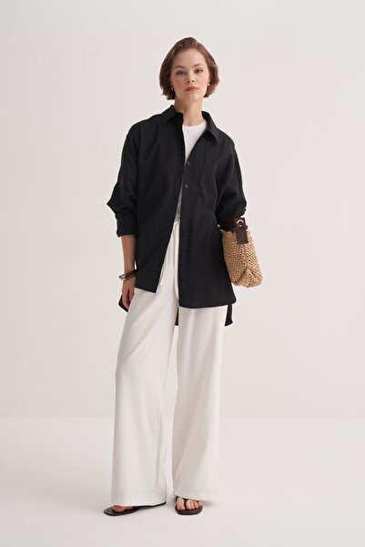 EBU Prive Women's Poplin Oversize Robe Shirt Black