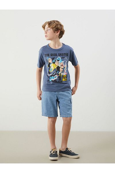 LC Waikiki Tricou pentru băiat cu mânecă scurtă cu imprimeu nostalgic cu maimuță de sezon nou -
