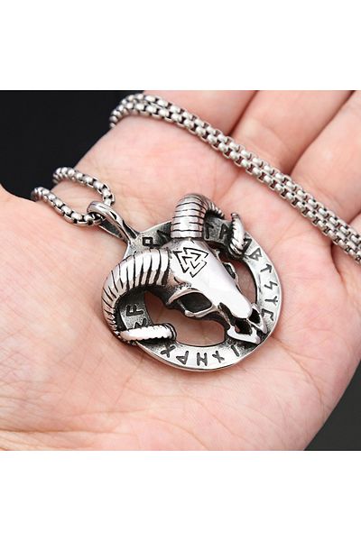 Viking Nordic Runic Alphabet Odin Blackening&Stainless 316L Steel Necklace