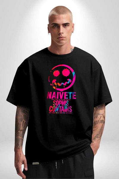 Angemiel Happy People Think Differently, Be Happy Black Oversize Women Men Front Printed T-Shirt