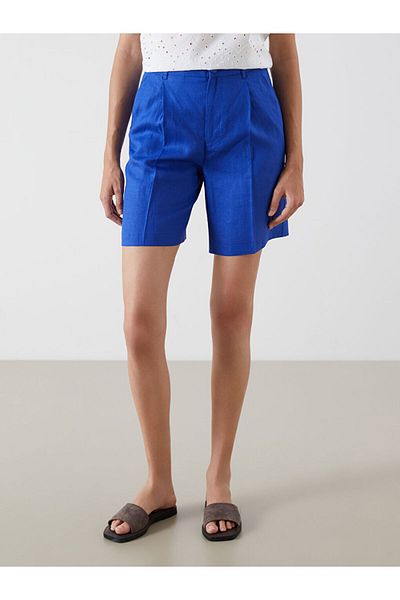 LC Waikiki Blue Loose Fit 100% Linen Women's Shorts