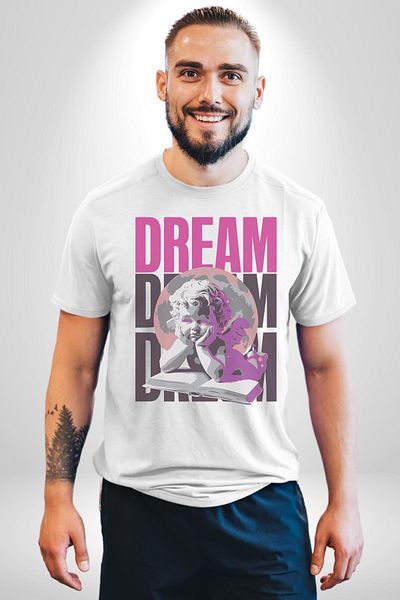 Angemiel تي شيرت Angels' Dream Angel and Dream أبيض كبير الحجم للنساء والرجال مطبوع من الأمام