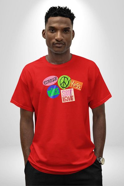 Angemiel Peace Positive Energy Stickers Red Oversize Women Men Front Printed T-Shirt