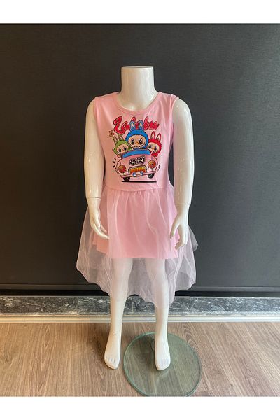 MİNİ İNOWESTA KİDS Girl's Labubu Character Birthday Party Special Occasion Dress (Pink Color)