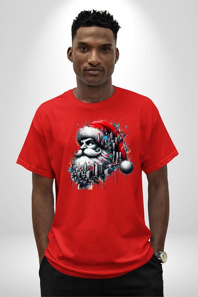 Angemiel Santa Claus on the Street Red Oversize Women's Men's Front Printed T-Shirt