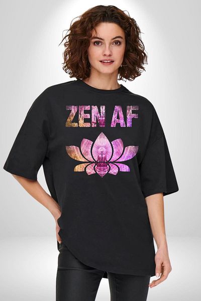 Angemiel Zen Af Adding Peace of Mind to Your Soul Design Yoga Black Oversize Women's Men's Front Printed T-Shirt