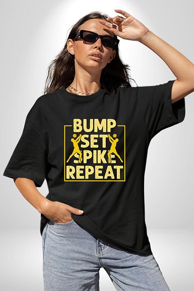Angemiel Pas Slam Dunk Repeat Volleyball Player Black Oversize Women Men Front Printed T-Shirt