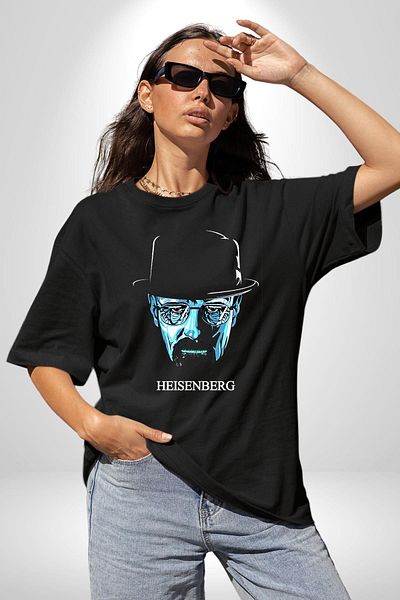 Angemiel Breaking Bad Heisenberg Character Black Oversize Women's Men's Front Printed T-Shirt
