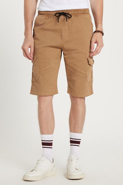 Tudors Men's Relax Fit Relaxed Fit 100% Cotton Cargo Pocket Camel Capri Shorts