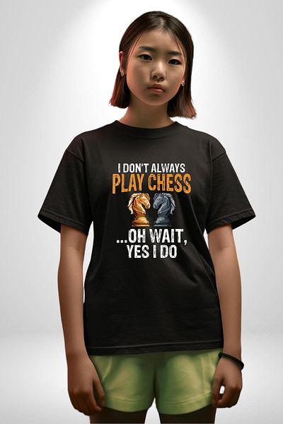 Angemiel Chess I Never Play Chess. Black Oversize Women's Men's Front Printed T-Shirt