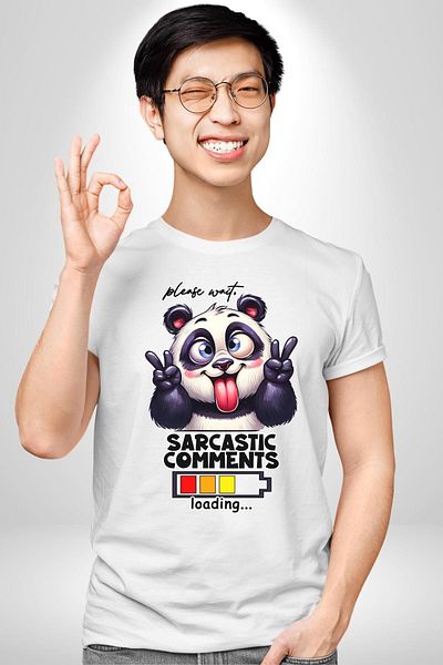 Angemiel تي شيرت مطبوع عليه Fun Panda Humorous Loading Loading Status أبيض كبير الحجم للنساء والرجال