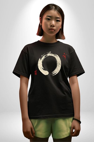 Angemiel Zen Circle Infinite Balance and Peace Yoga Black Oversize Women's Men's Front Printed T-Shirt