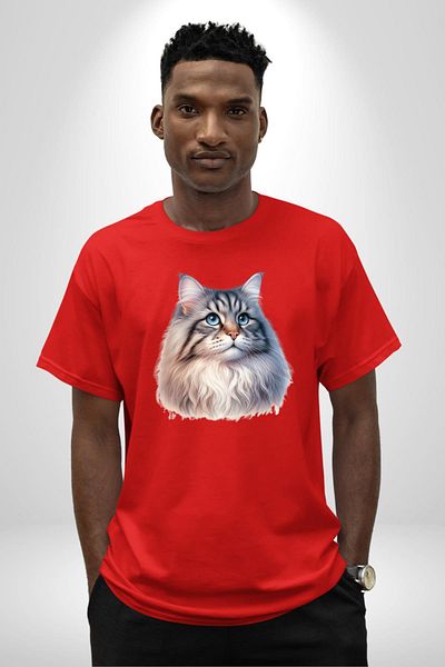 Angemiel Norway Forest Cat Lover Red Oversize Women's Men's Front Printed T-Shirt