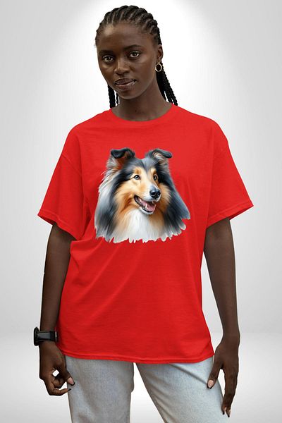Angemiel Collie Elegant Clever Dog Red Oversize Women's Men's Front Printed T-Shirt