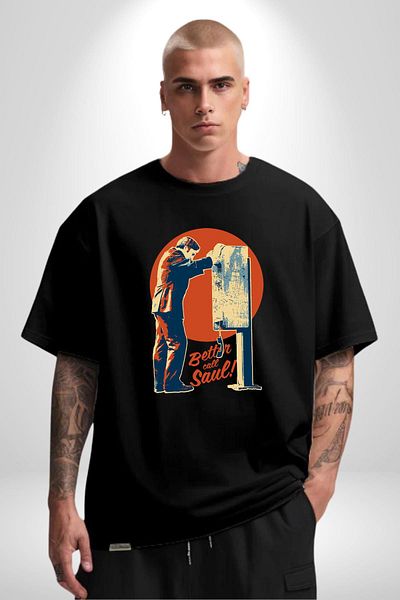 Angemiel Better Call Saul Tv Series Themed Law Black Oversize Women's Men's Front Printed T-Shirt