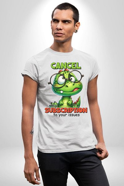 Angemiel White Oversize Women's Men's Front Printed T-Shirt with Dinosaur Subscription Cancellation Written