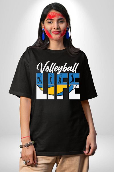 Angemiel My Life Volleyball Black Oversize Women's Men's Front Printed T-Shirt