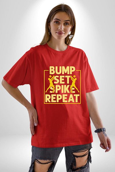 Angemiel Pas Slam Dunk Repeat Volleyball Player Red Oversize Women Men Front Printed T-Shirt