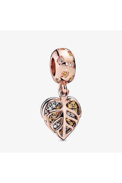 OEM Charm compatible with Pandora bracelet, Sparkling Leaves model, made of silver, rose gold color