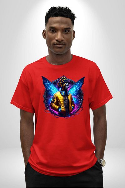 Angemiel Electronic Music and Wings New Generation Design Red Oversize Women Men Front Printed T-Shirt