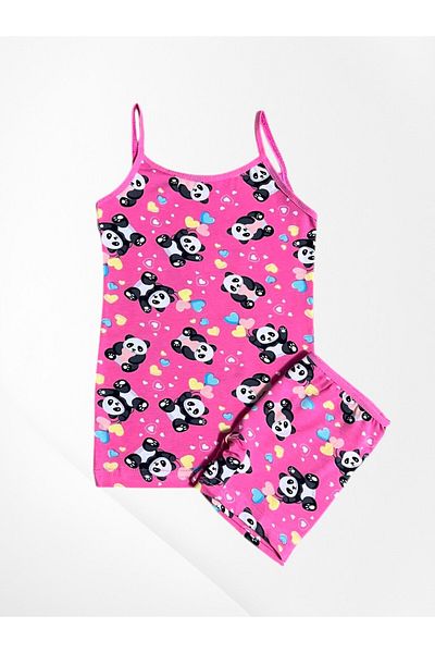 elmas kids Girl's 100% Cotton Fabric Pink Panda Patterned Thin Strap Athlete Boxer Set