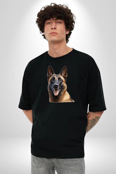 Angemiel Belgian Malinois Cute Dog Black Oversize Women's Men's Front Printed T-Shirt