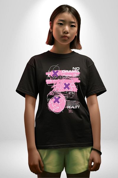 Angemiel Fashion Without Drama Black Oversize Women's Men's Front Printed T-Shirt