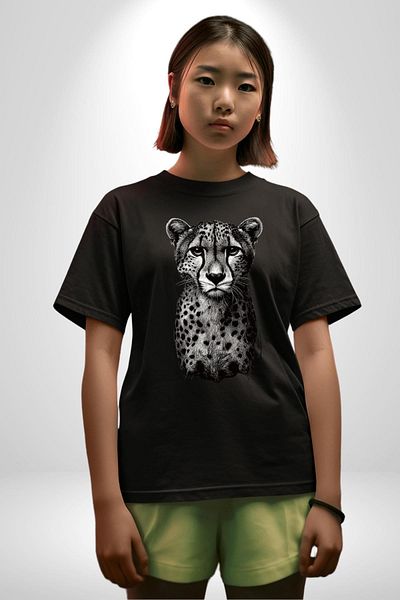 Angemiel Leopard Black White Black Oversize Women's Men's Front Printed T-Shirt