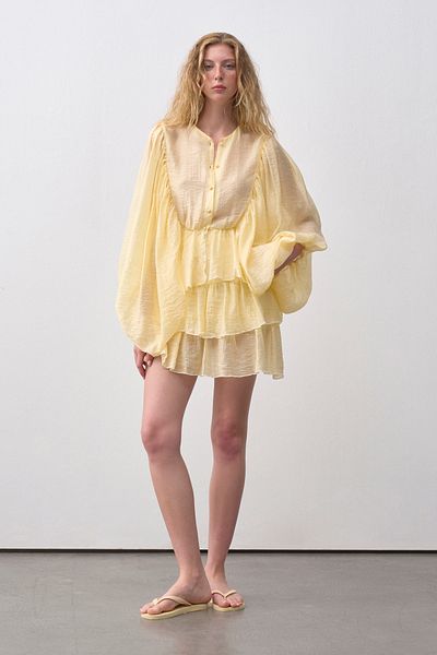 mathilda store Women's Yellow Chiffon Shirt Skirt Suit