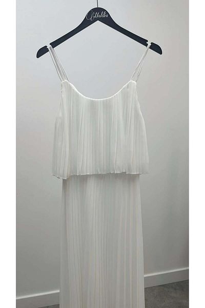 Maldia Shop Women's Pleated Chiffon White Dress