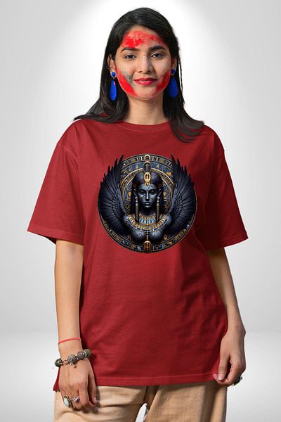 Angemiel Egyptian Mythology Nephthys Protective Goddess Red Oversize Women Men Front Printed T-Shirt