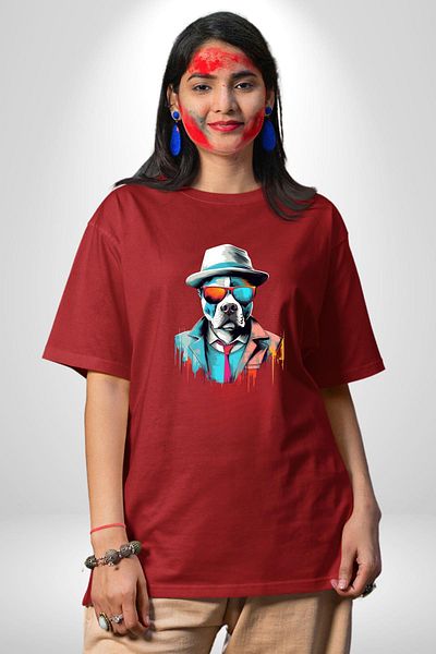 Angemiel Towel with Suit Style Style! Red Oversize Women's Men's Front Printed T-Shirt