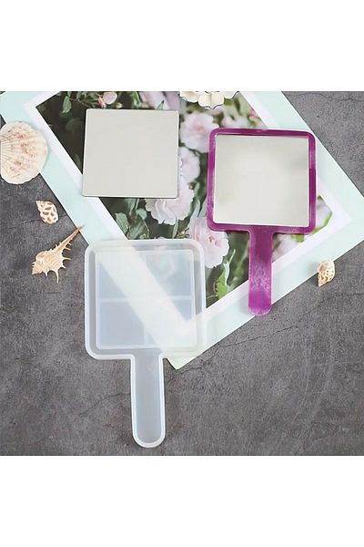 Getshopmini Epoxy Mirror Mold with Handle Hand Mirror Mold Silicone Square Model 16.5X9.5Cm