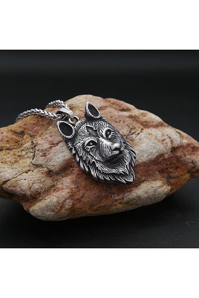 Viking Wolf Head Design Tarnish Free Stainless 316L Steel Necklace