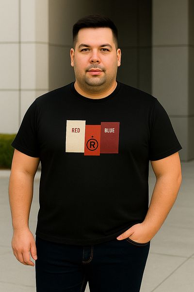 Maccali Men's Printed Short Sleeve Large Size Loose Black T-Shirt