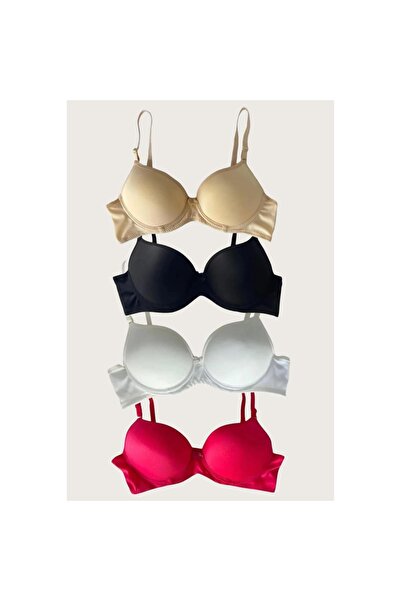 MİRALİVE Black-white-red-ten 4-Piece Padded Push Up Micro Underwire Daily Sin...