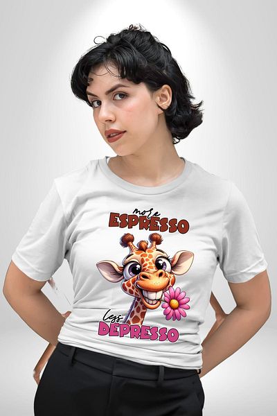 Angemiel Espresso Coffee and Happiness White Oversize Women's Men's Front Printed T-Shirt