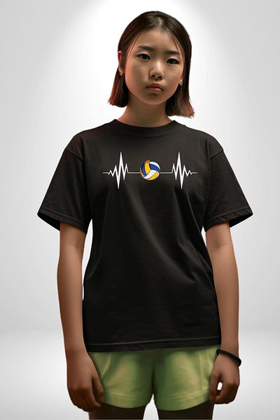 Angemiel Volleyball Heart Rhythm Excitement Black Oversize Women Men Front Printed T-Shirt