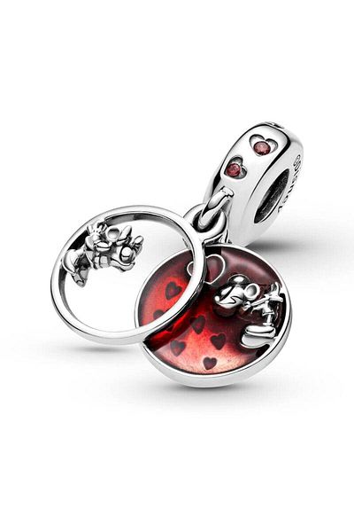 OEM Charm compatible with Pandora bracelet, Disney Mickey & Minnie model, made of silver