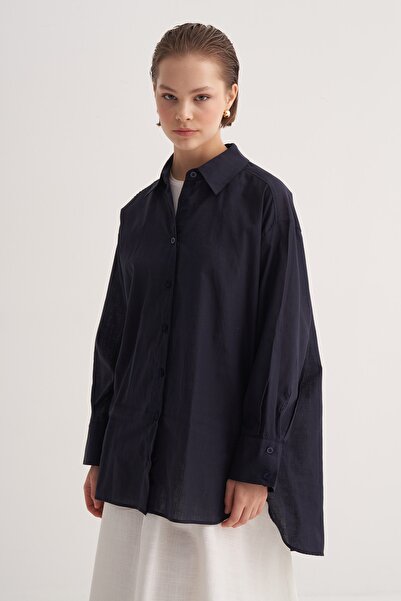 EBU Prive Жіноча сорочка з органічної бавовни Oversize з капюшоном, синя