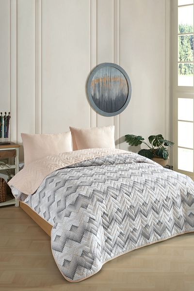 Formeya Doppelt gemustertes, gestepptes, doppelseitiges, buntes Piqué-Tagesdecken-Set, 200 x 230 cm (ohne Laken)