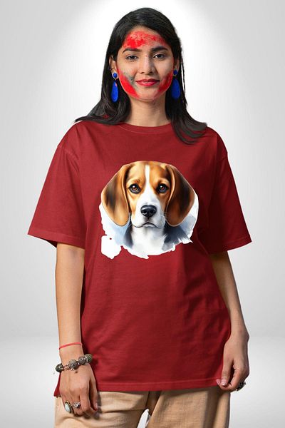 Angemiel Beagle Clever Cute Small Breed Dog Red Oversize Women Men Front Printed T-Shirt